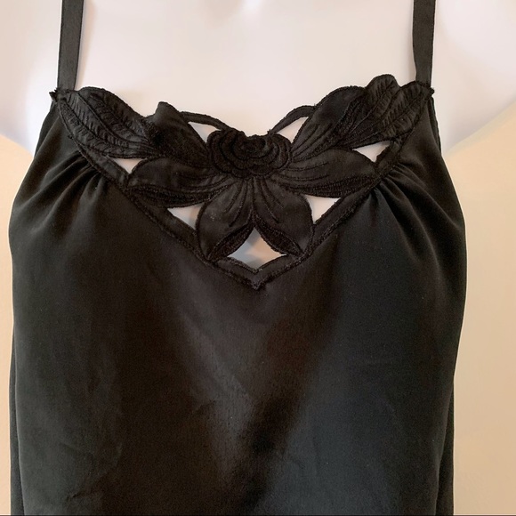 Chagall Black Camisole Sz 10 Floral Lace Trim - Picture 2 of 14